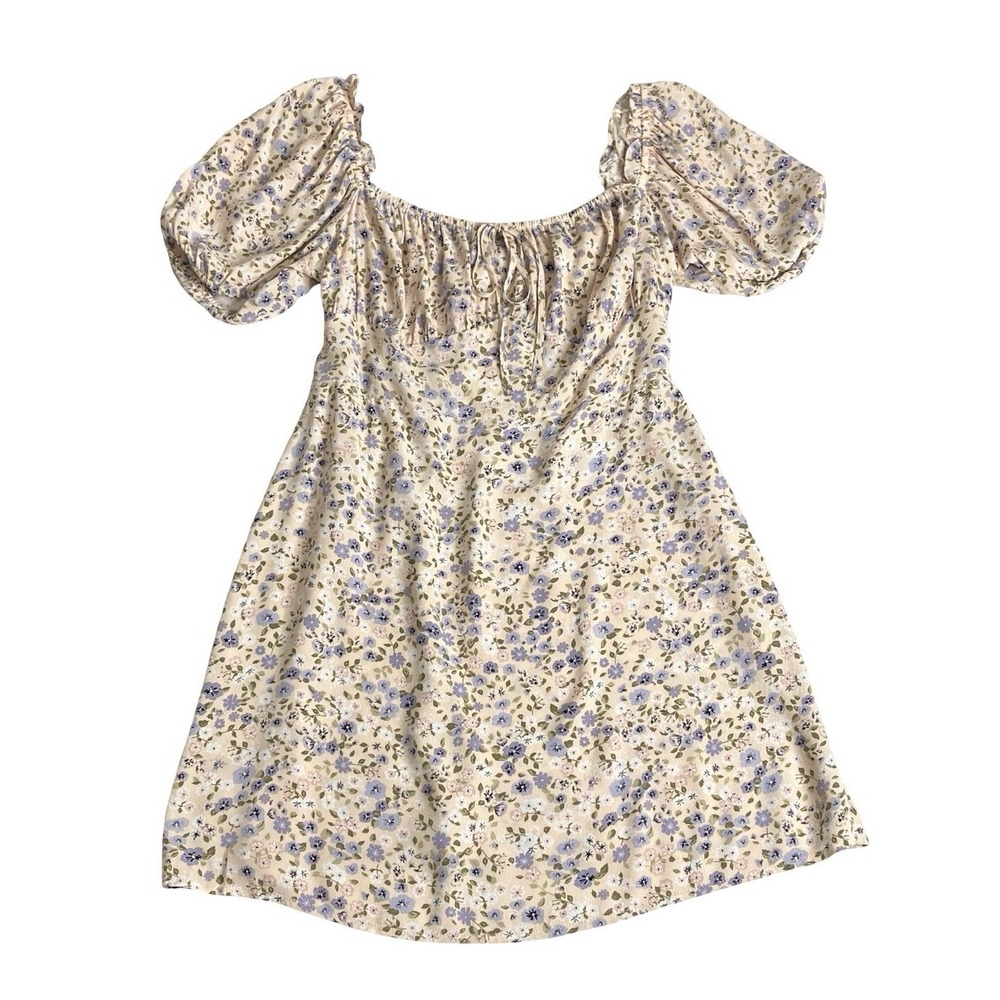 Elodie Babydoll Mini Dress L Yellow Ditsy Floral Peasant Cottagecore Romantic